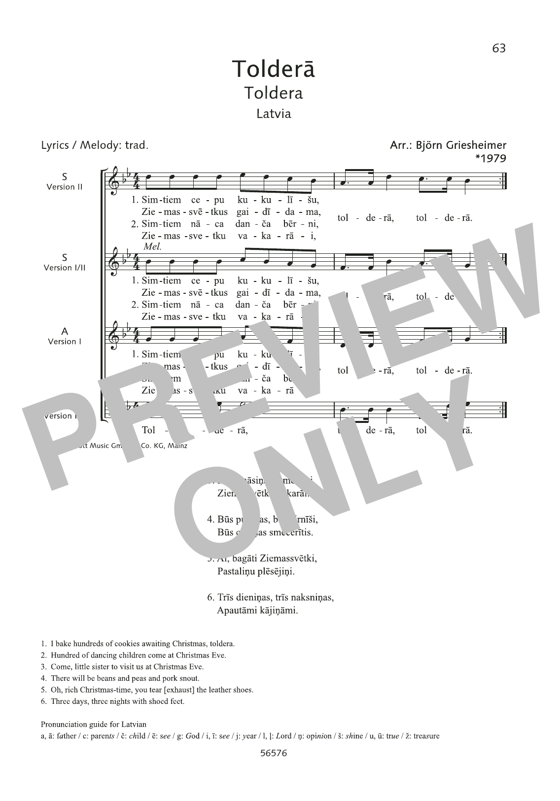 Björn Griesheimer Toldera sheet music notes and chords arranged for SSA Choir