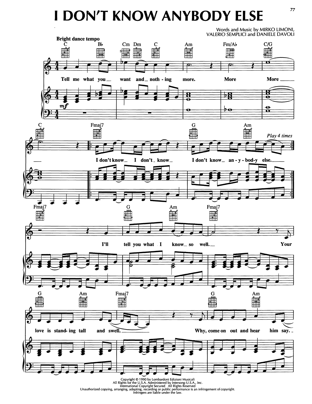 Black Box I Don't Know Anybody Else sheet music notes and chords arranged for Piano, Vocal & Guitar Chords (Right-Hand Melody)