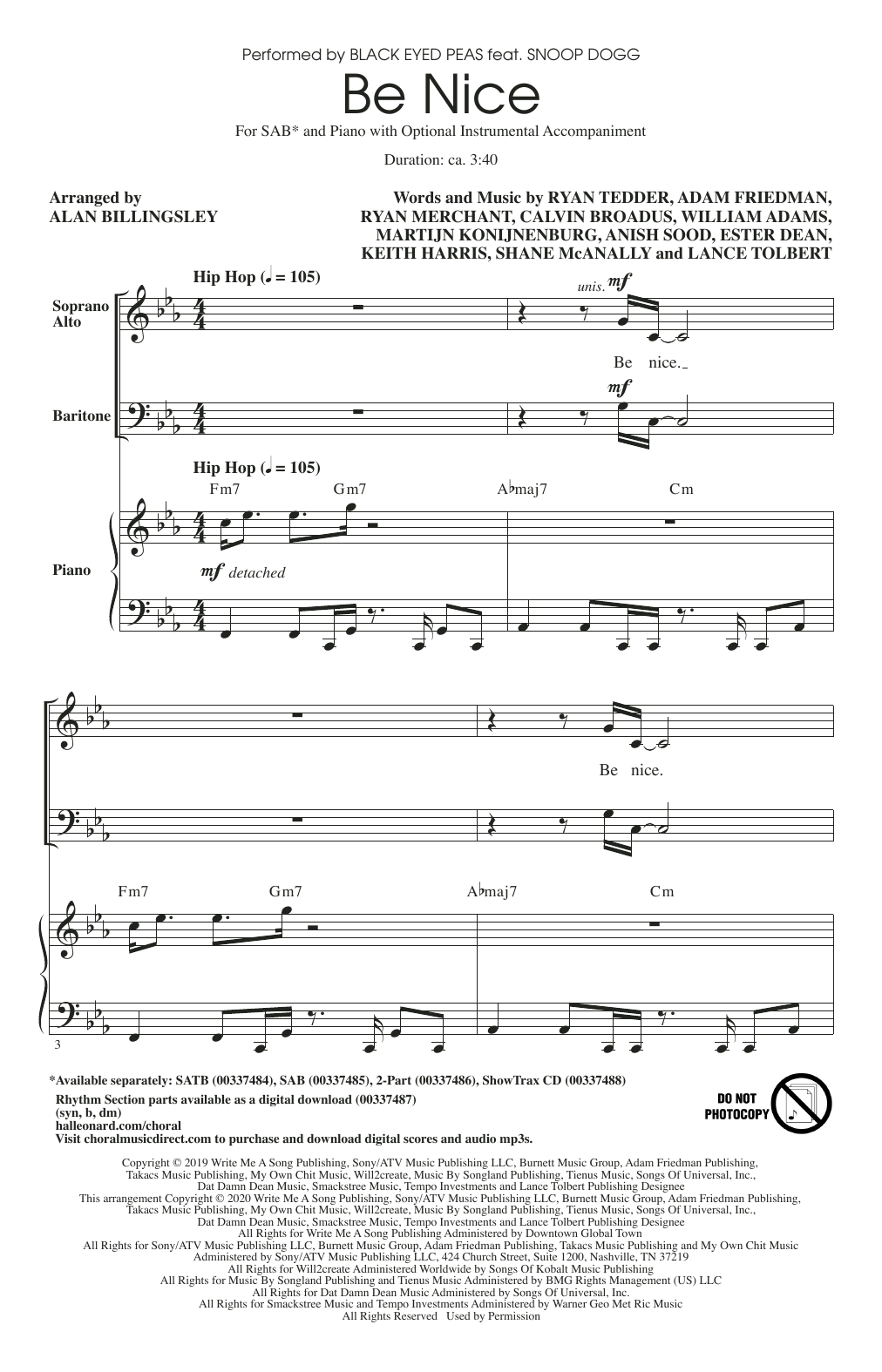 Black Eyed Peas Be Nice (feat. Snoop Dogg) (arr. Alan Billingsley) sheet music notes and chords arranged for SATB Choir