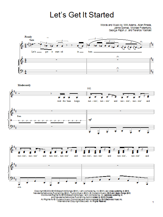 Black Eyed Peas Let's Get It Started sheet music notes and chords arranged for Mallet Solo