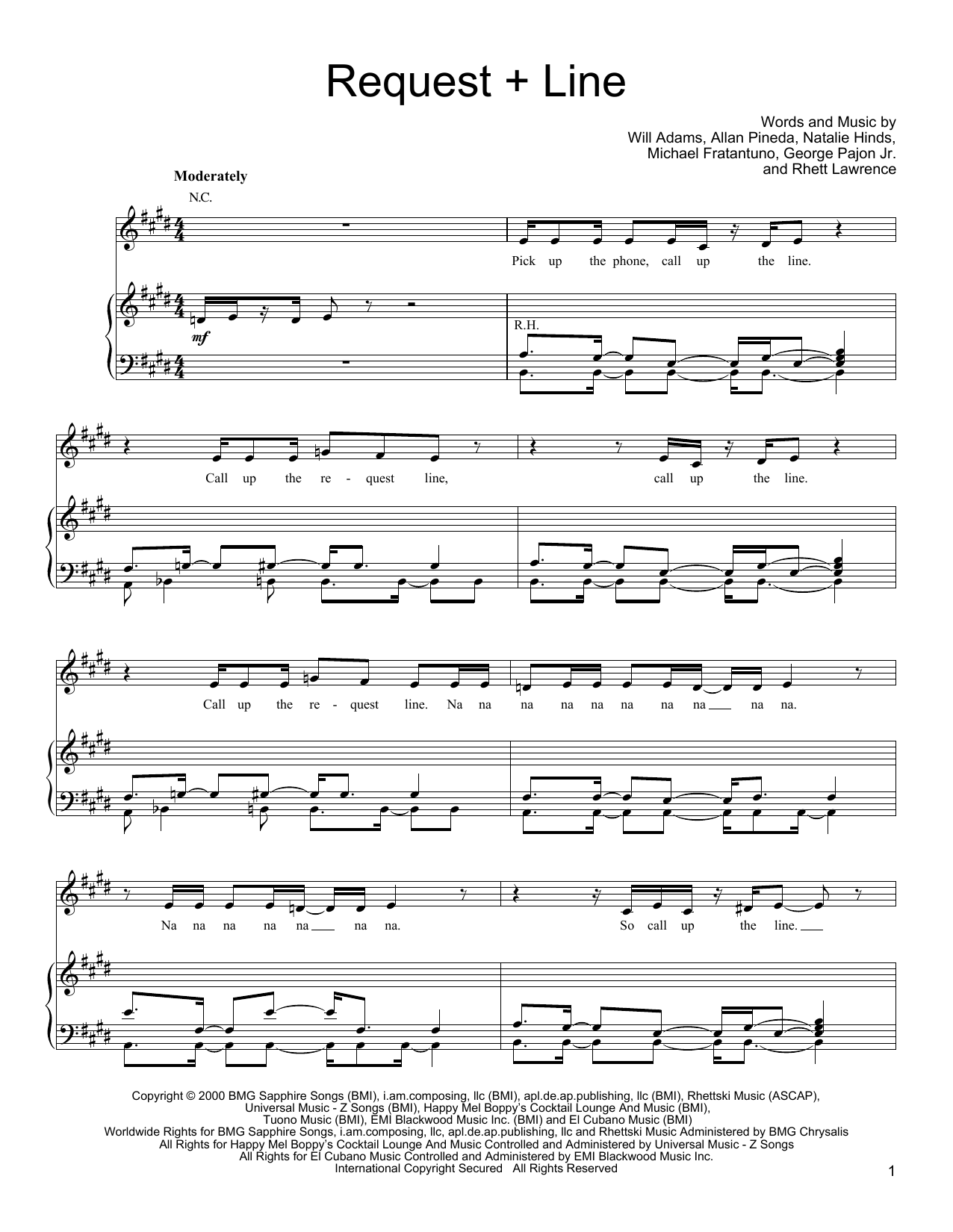 Black Eyed Peas Request + Line sheet music notes and chords arranged for Piano, Vocal & Guitar Chords (Right-Hand Melody)