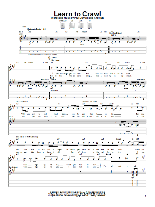 Black Lab Learn To Crawl sheet music notes and chords arranged for Guitar Tab
