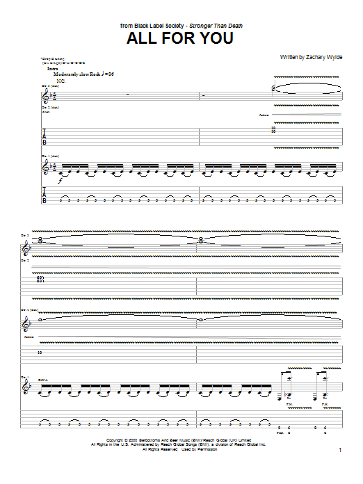 Black Label Society All For You sheet music notes and chords arranged for Guitar Tab