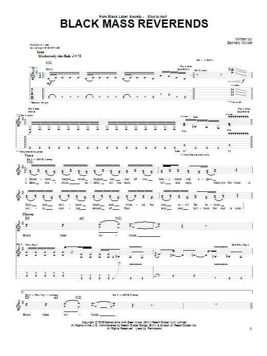 Black Label Society Black Mass Reverends sheet music notes and chords arranged for Guitar Tab