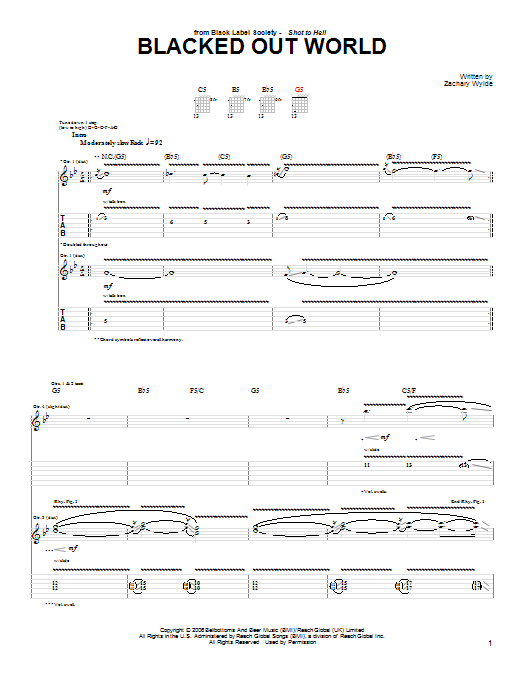 Black Label Society Blacked Out World sheet music notes and chords arranged for Guitar Tab
