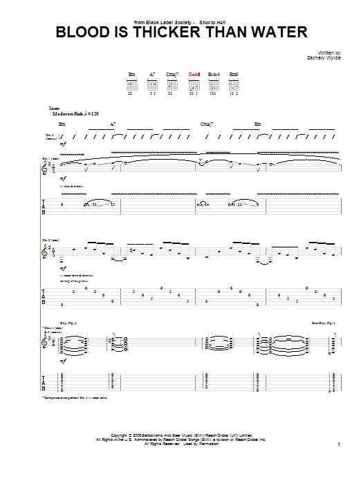 Black Label Society Blood Is Thicker Than Water sheet music notes and chords arranged for Guitar Tab