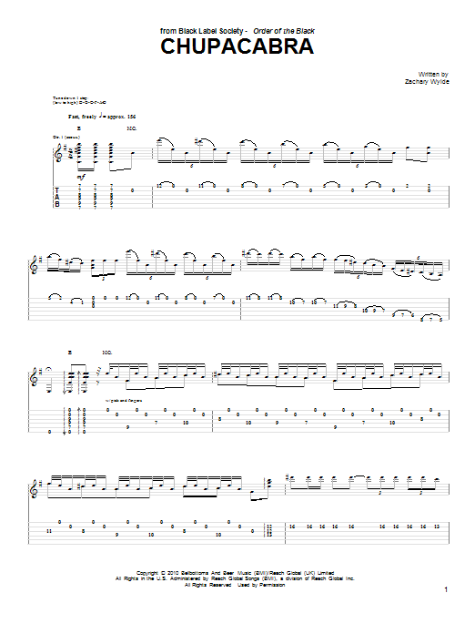 Black Label Society Chupacabra sheet music notes and chords arranged for Guitar Tab