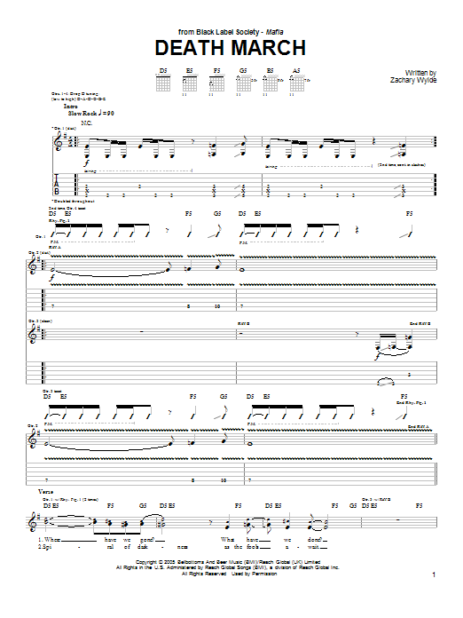 Black Label Society Death March sheet music notes and chords arranged for Guitar Tab