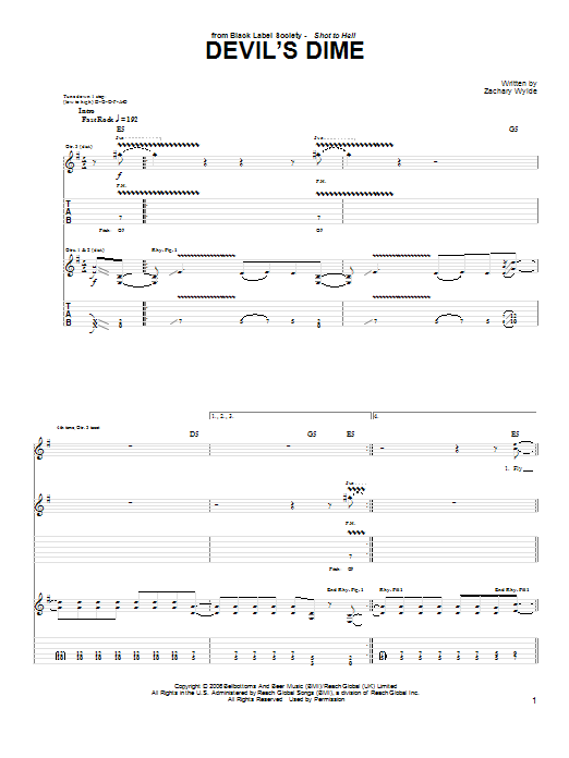 Black Label Society Devil's Dime sheet music notes and chords arranged for Guitar Tab