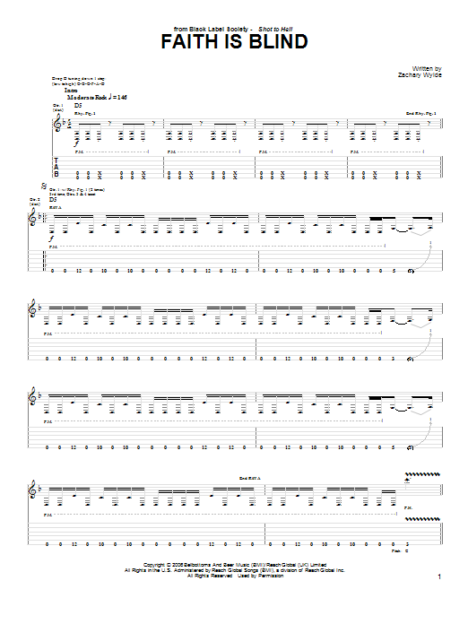 Black Label Society Faith Is Blind sheet music notes and chords arranged for Guitar Tab