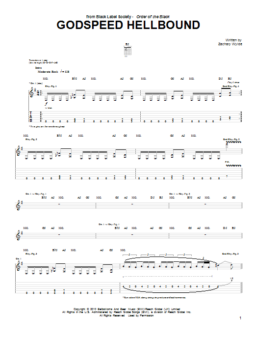 Black Label Society Godspeed Hellbound sheet music notes and chords arranged for Guitar Tab