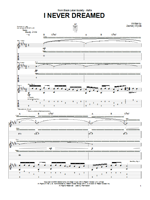 Black Label Society I Never Dreamed sheet music notes and chords arranged for Guitar Tab