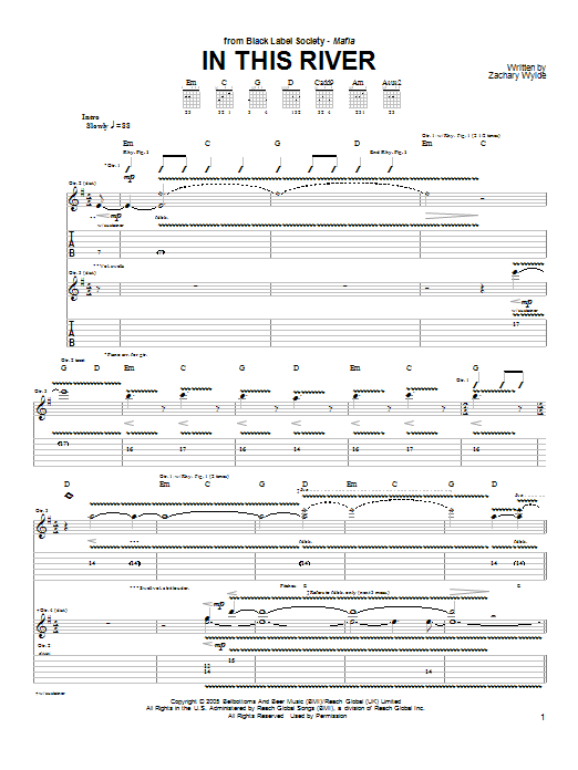 Black Label Society In This River sheet music notes and chords arranged for Guitar Tab