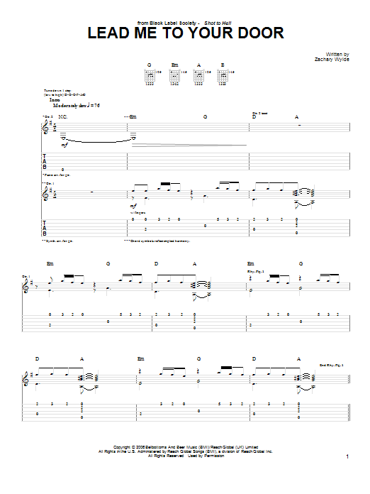 Black Label Society Lead Me To Your Door sheet music notes and chords arranged for Guitar Tab
