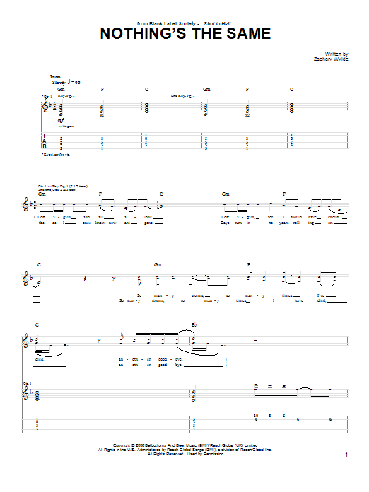 Black Label Society Nothing's The Same sheet music notes and chords arranged for Guitar Tab