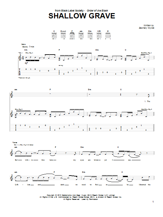 Black Label Society Shallow Grave sheet music notes and chords arranged for Guitar Tab