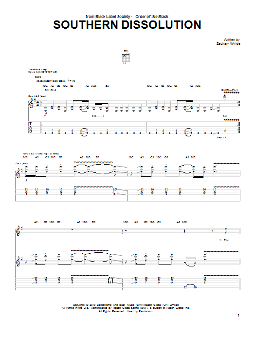 Black Label Society Southern Dissolution sheet music notes and chords arranged for Guitar Tab