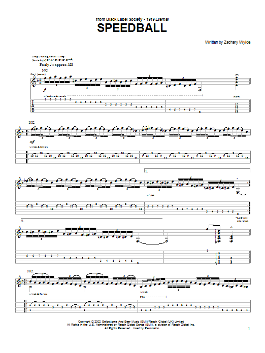 Black Label Society Speedball sheet music notes and chords arranged for Guitar Tab