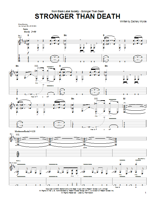 Black Label Society Stronger Than Death sheet music notes and chords arranged for Guitar Tab