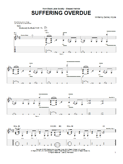 Black Label Society Suffering Overdue sheet music notes and chords arranged for Guitar Tab