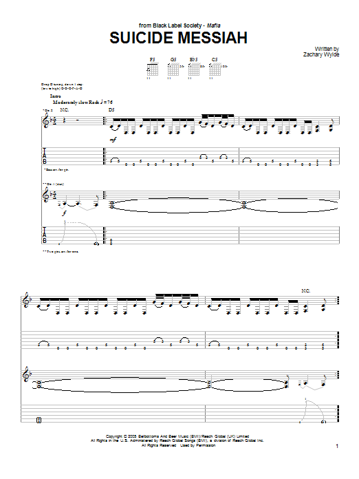 Black Label Society Suicide Messiah sheet music notes and chords arranged for Guitar Tab (Single Guitar)