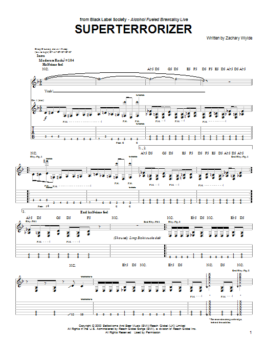 Black Label Society Superterrorizer sheet music notes and chords arranged for Guitar Tab (Single Guitar)