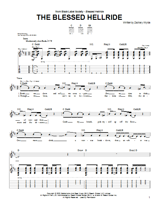 Black Label Society The Blessed Hellride sheet music notes and chords arranged for Guitar Tab