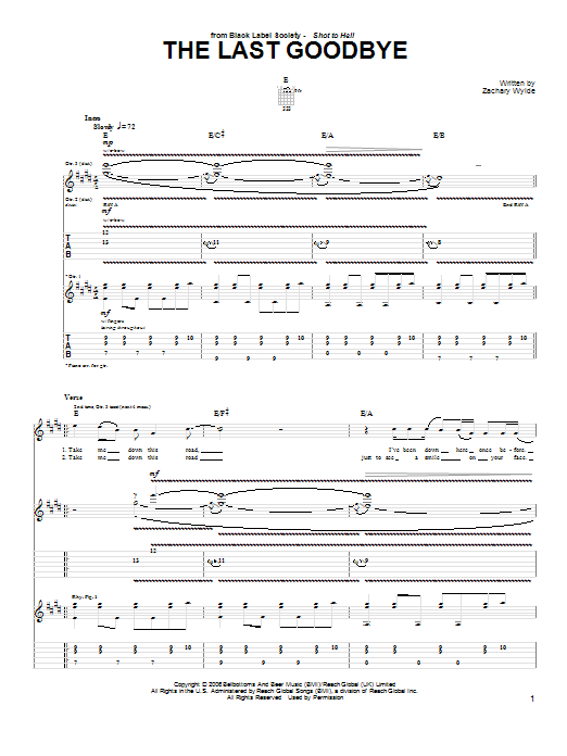 Black Label Society The Last Goodbye sheet music notes and chords arranged for Guitar Tab