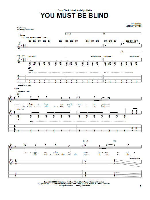 Black Label Society You Must Be Blind sheet music notes and chords arranged for Guitar Tab