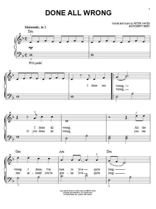 Black Rebel Motorcycle Club Done All Wrong sheet music notes and chords arranged for Piano, Vocal & Guitar Chords (Right-Hand Melody)
