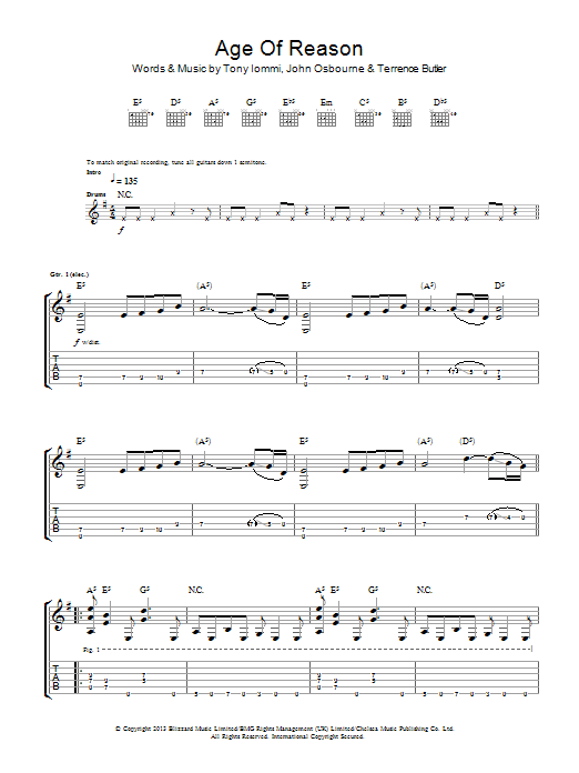 Black Sabbath Age Of Reason sheet music notes and chords arranged for Guitar Tab