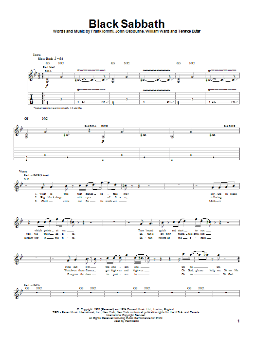 Black Sabbath Black Sabbath sheet music notes and chords arranged for Guitar Tab