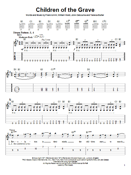 Black Sabbath Children Of The Grave sheet music notes and chords arranged for Drums Transcription