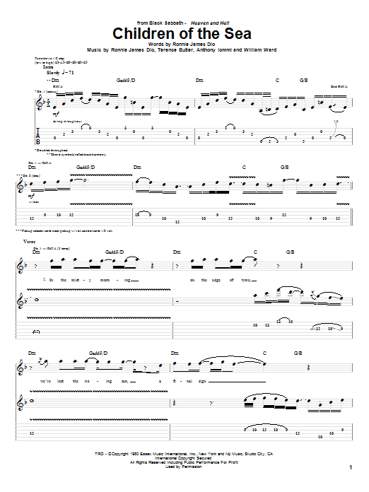 Black Sabbath Children Of The Sea sheet music notes and chords arranged for Guitar Tab