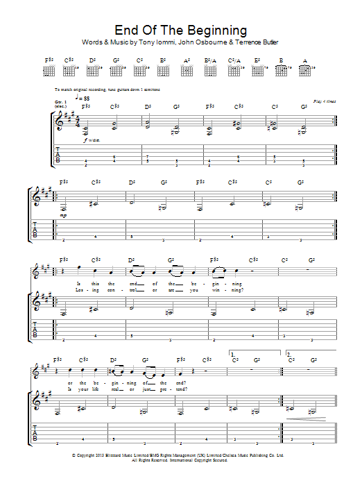Black Sabbath End Of The Beginning sheet music notes and chords arranged for Guitar Tab