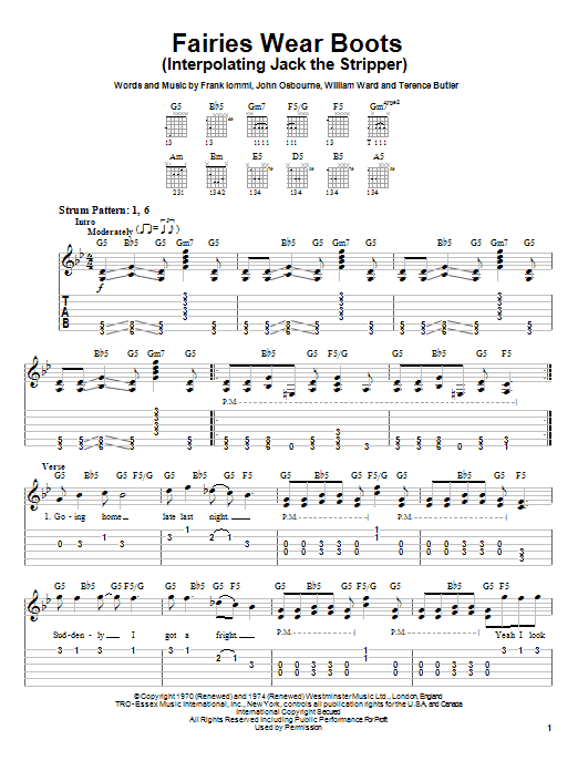 Black Sabbath Fairies Wear Boots (Interpolating Jack The Stripper) sheet music notes and chords arranged for Easy Guitar Tab