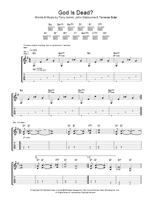 Black Sabbath God Is Dead? sheet music notes and chords arranged for Guitar Tab
