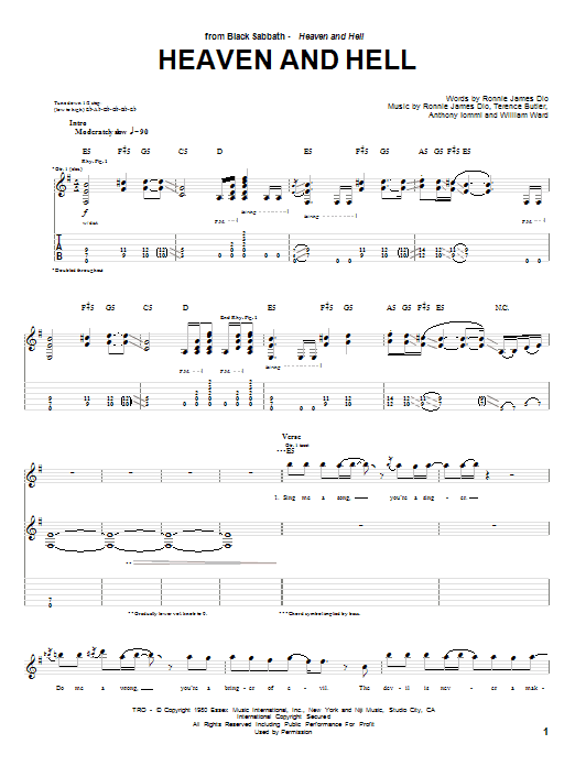 Black Sabbath Heaven And Hell sheet music notes and chords arranged for Guitar Tab