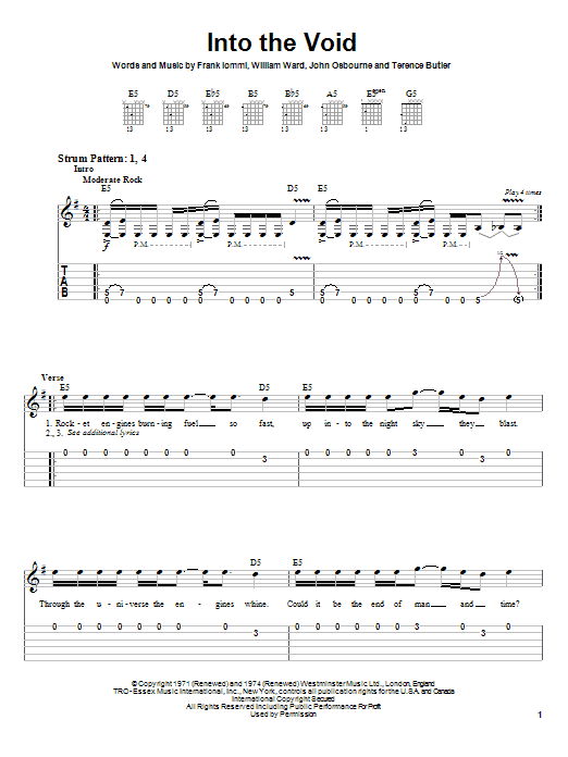 Black Sabbath Into The Void sheet music notes and chords arranged for Guitar Tab