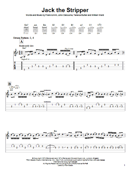 Black Sabbath Jack The Stripper sheet music notes and chords arranged for Easy Guitar Tab