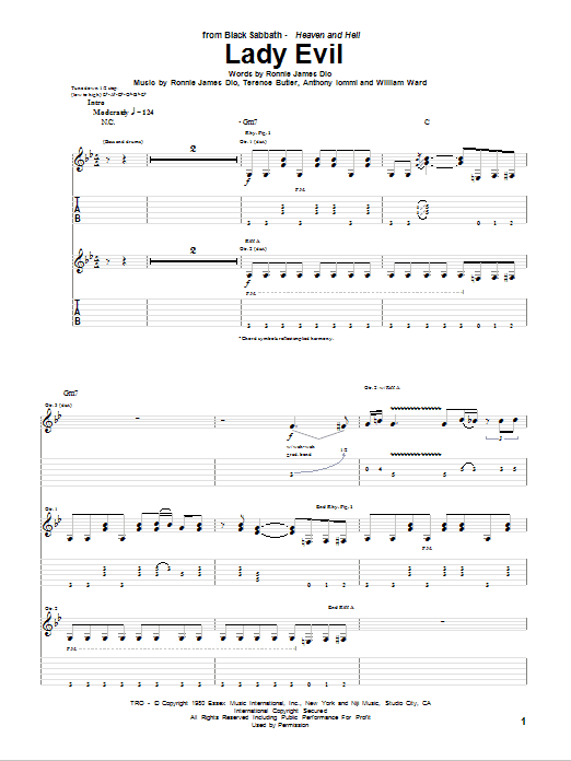 Black Sabbath Lady Evil sheet music notes and chords arranged for Ukulele Chords/Lyrics