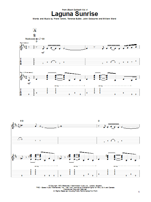 Black Sabbath Laguna Sunrise sheet music notes and chords arranged for Guitar Tab