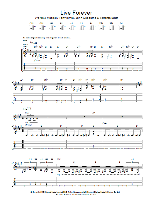 Black Sabbath Live Forever sheet music notes and chords arranged for Guitar Tab