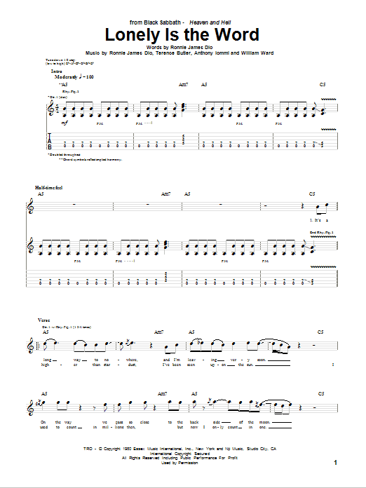 Black Sabbath Lonely Is The Word sheet music notes and chords arranged for Guitar Tab