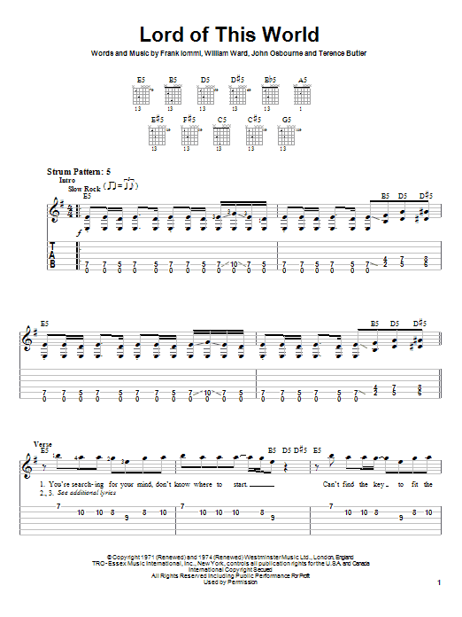 Black Sabbath Lord Of This World sheet music notes and chords arranged for Easy Guitar Tab