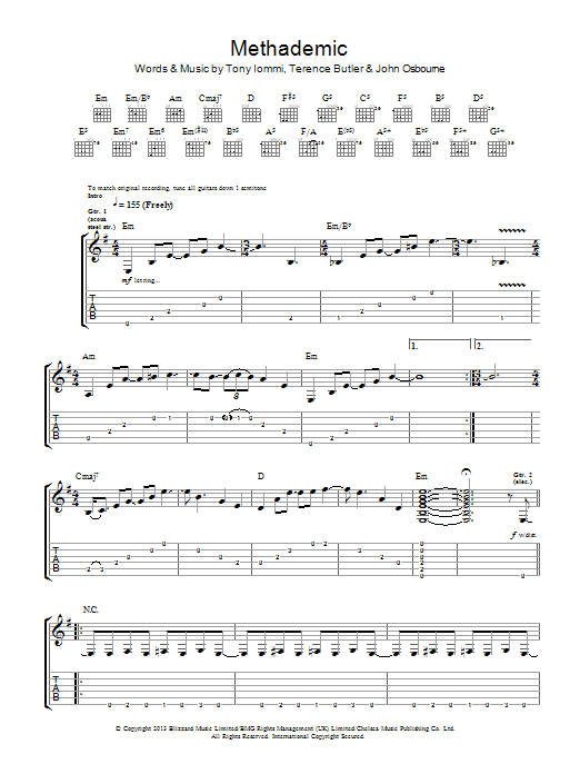 Black Sabbath Methademic sheet music notes and chords arranged for Guitar Tab