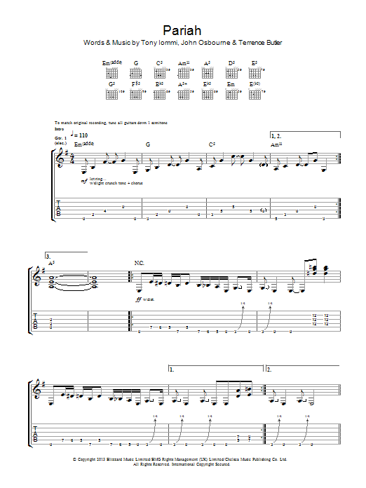 Black Sabbath Pariah sheet music notes and chords arranged for Guitar Tab