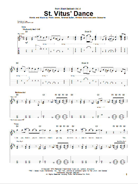 Black Sabbath St. Vitus' Dance sheet music notes and chords arranged for Guitar Tab