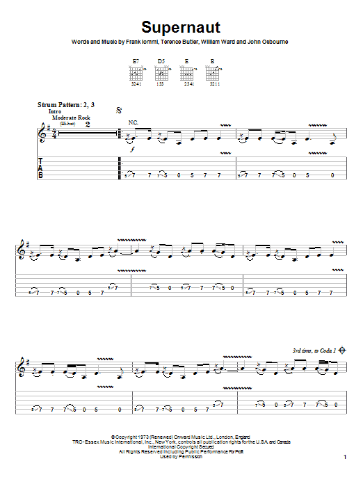 Black Sabbath Supernaut sheet music notes and chords arranged for Easy Guitar Tab