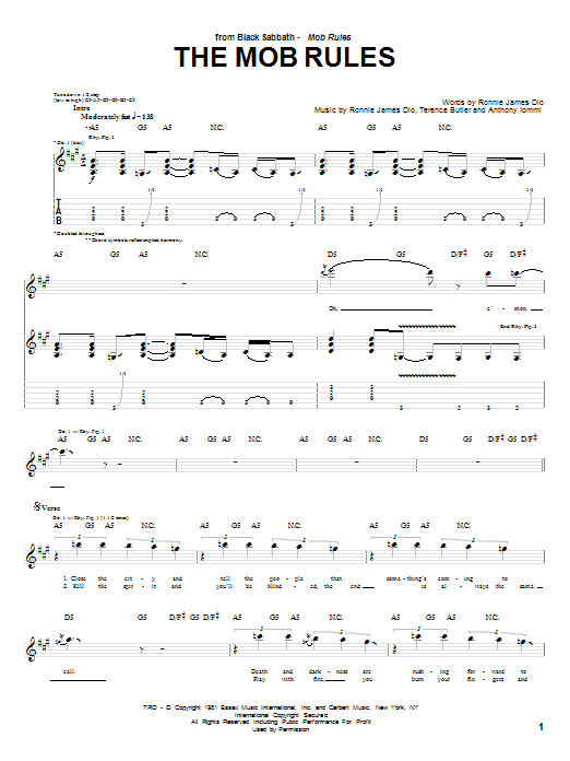 Black Sabbath The Mob Rules sheet music notes and chords arranged for Ukulele Chords/Lyrics